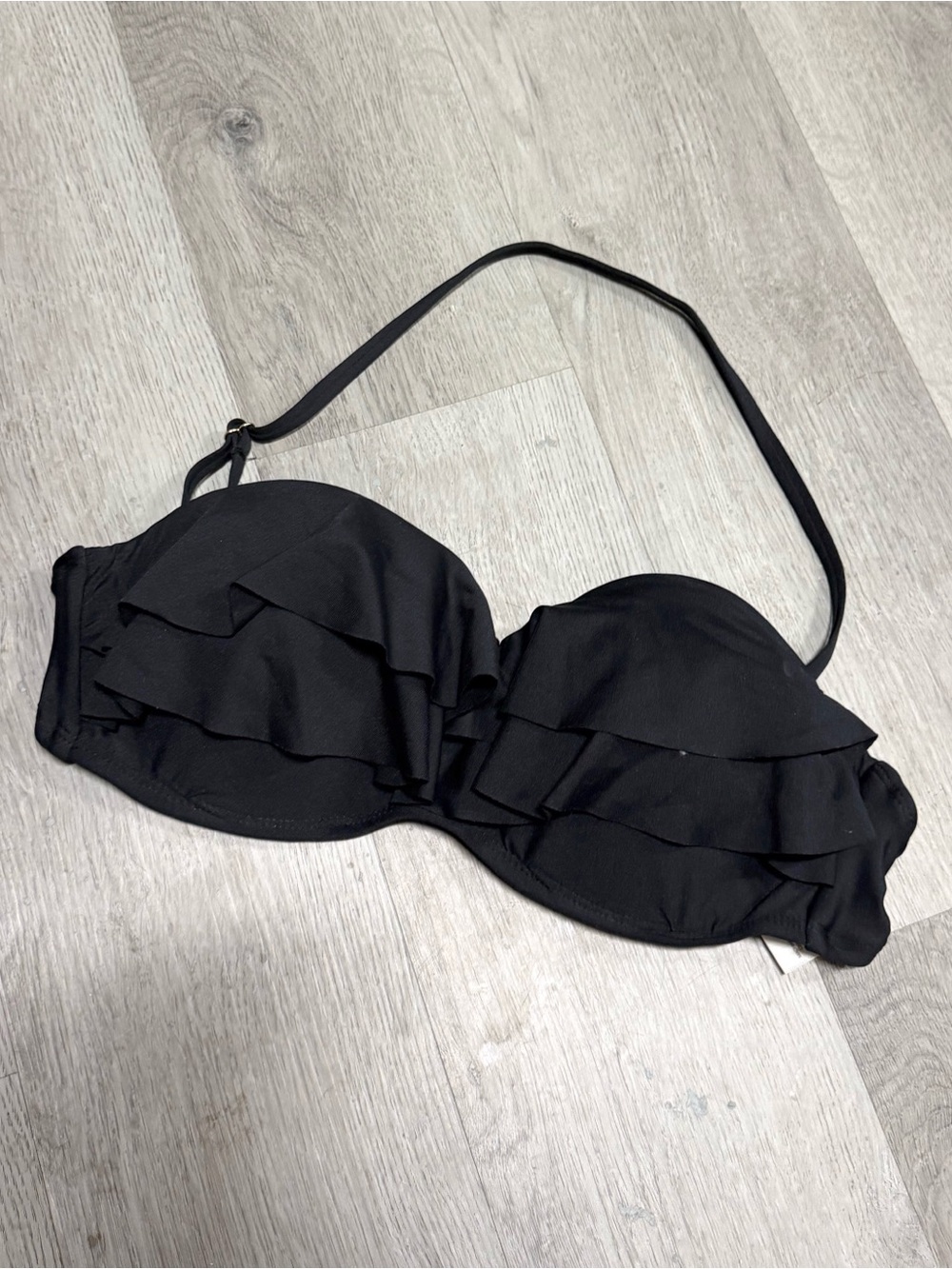 •TIME AND TRU• RUFFLED BANDEAU BIKINI TOP